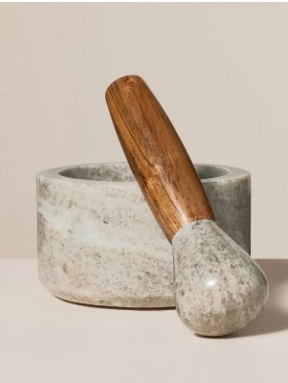 2pc Marble & Wood Mortar and Pestle Set Warm Gray - Hearth & Hand with Magnolia